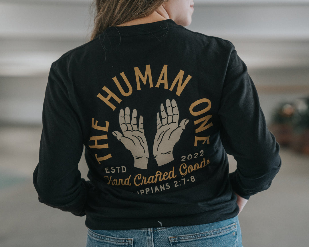 Hand Stamp Long Sleeve Tee – Black